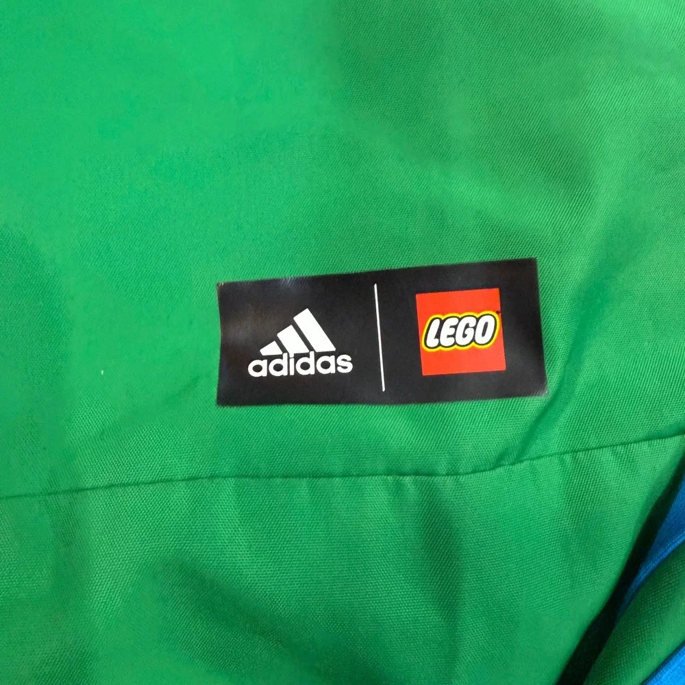 Adidas x LEGO Windbreaker Anorak Boys XS Green Blue WIND.RDY Jacket Quarter Zip - Picture 3 of 10